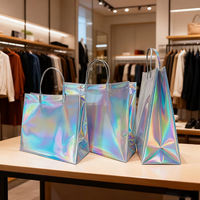 Sac fourre-tout holographique personnalisé, sac cadeau laminé irisé à effet de changement de couleur, sac de shopping à paillettes métalliques