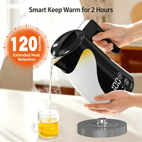 Bouilloire électrique sans fil intelligente pour hôtel et camping-car, 1300W/1200W, affichage numérique, capacité 1,25L, arrêt automatique, base rotative à 360°