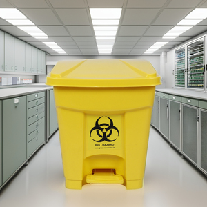 Yellow Rectangular <b>Plastic</b> Medical Waste <b>Bin</b> with Foot Pedal for Hospital Indoor Use Bio-Hazard Label - Product Image 1