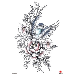 Autocollant de tatouage temporaire motif fleur noire, imperméable, sur papier blanc, pour le ventre, la poitrine, l'épaule, design artistique corporel - Product Image 3