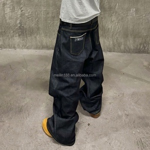 Jeans en denim japonais surdimensionnés sur mesure de haute qualité pour hommes, coupe droite et large, couleur noire - Product Image 4