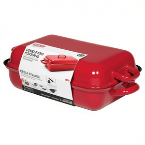 Roasting <b>Pan</b> With Lid Red Enamel Coated <b>Cast</b> Iron Rectangular Baking Dish For Oven Use - Product Image 2