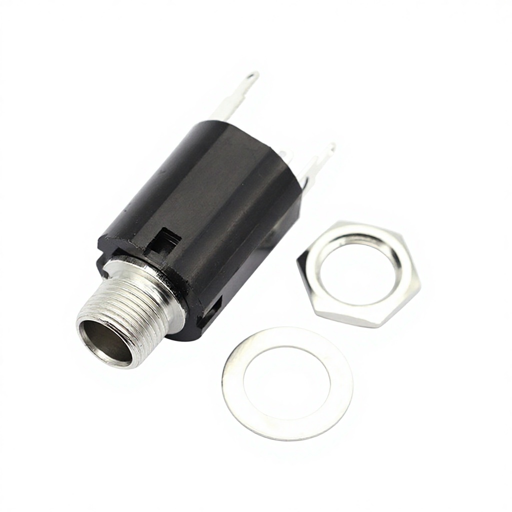 PJ617 Audio Jack - Dual Channel Metal Socket with Screw Nut