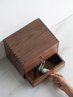 Organisateur de bureau moderne multifonctionnel en bois massif rectangulaire naturel à 3 tiroirs avec finition brillante, coffre de rangement pour la maison et le bureau