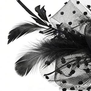Accessoires de cheveux pour mariées adultes, chapeaux fascinateurs en plumes et voile en résille pour thé, bandeaux pour femmes en soie et cuir véritable - Product Image 2