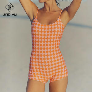 Traje de surf de una pieza de nailon de alta calidad con estampado a cuadros de lujo, hecho a medida por el fabricante, con protección solar. - Product Image 1