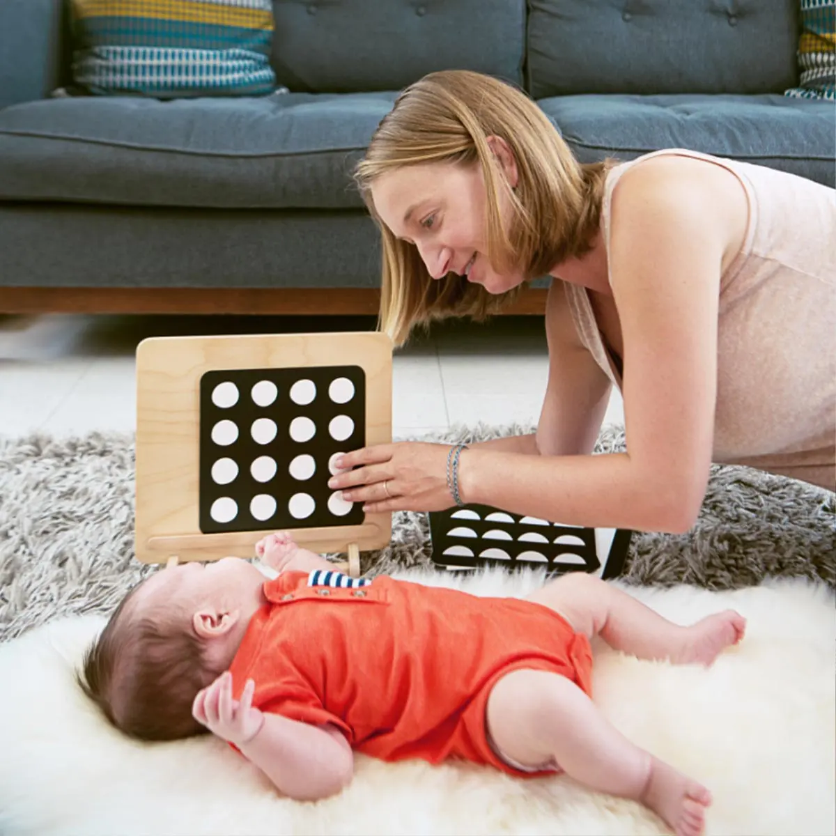 Caja de madera Montessori para bebé, juego de espejo y soporte para tarjetas para recién nacidos