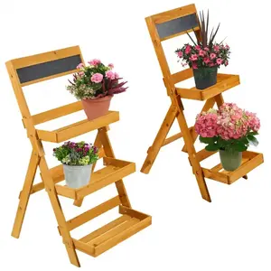 Outdoor Gardening 2 Tier 3 Layer Folding Planter Flowerpot Shelf Decorative Garden Plants Stand Planter Box Display Stand