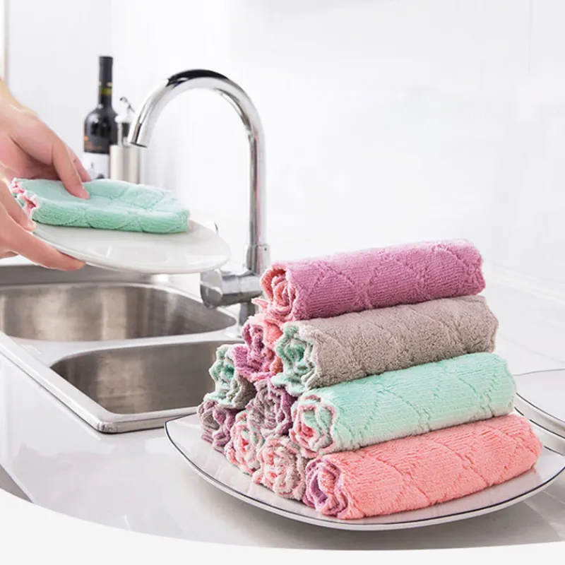 Microfiber Absorbent Kitchen Dish Cloth Towel Non-stick Oil Washing Cloth Rag Household Tableware Cleaning Wiping Tools