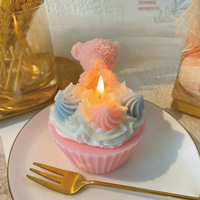 Bougie d'aromathérapie Ours d'anniversaire, modèle gâteau créatif, cadeau chaleureux et romantique pour petite amie, idéal pour fête, faite à la main, mélange de soja