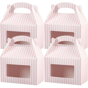 B698 bomboniere a timpano rosa scatole dal Design accattivante a righe con finestra trasparente per animali domestici fienile incorporato con manico In giorno vecchia scatola per pulcini - Product Image 1