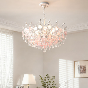 Lustre de chambre à coucher LED réglable en hauteur, style français, d'inspiration vintage, en cristal, éclairage moderne minimaliste de luxe pour salon - Product Image 3