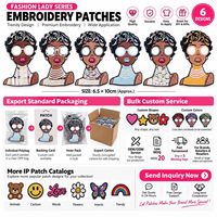 Patch brodé thermocollant ou à coudre, motif portrait de femme mignonne, lunettes et perles, style mode et tendance pour fille, vente en gros