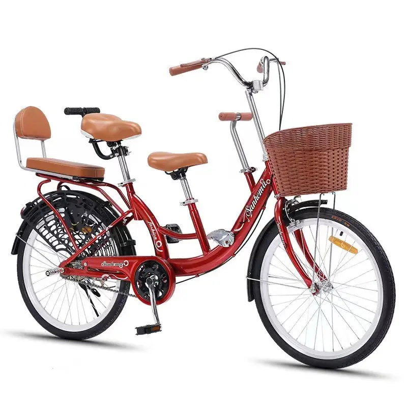 China city fashion Good factory OEM 24 inch single speed steel frame women Three seats bicycle city bike with basket