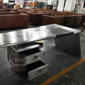 Custom Aviation Furniture Metal Aluminium Table Style Airplane Wing Desk With Drawers Handmade Aviator Desk