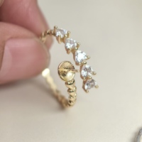 Bague en argent en forme de cœur, sertie de micro-zircons, ouverte et ajustable pour femme, sans perle incluse, composants DIY en argent