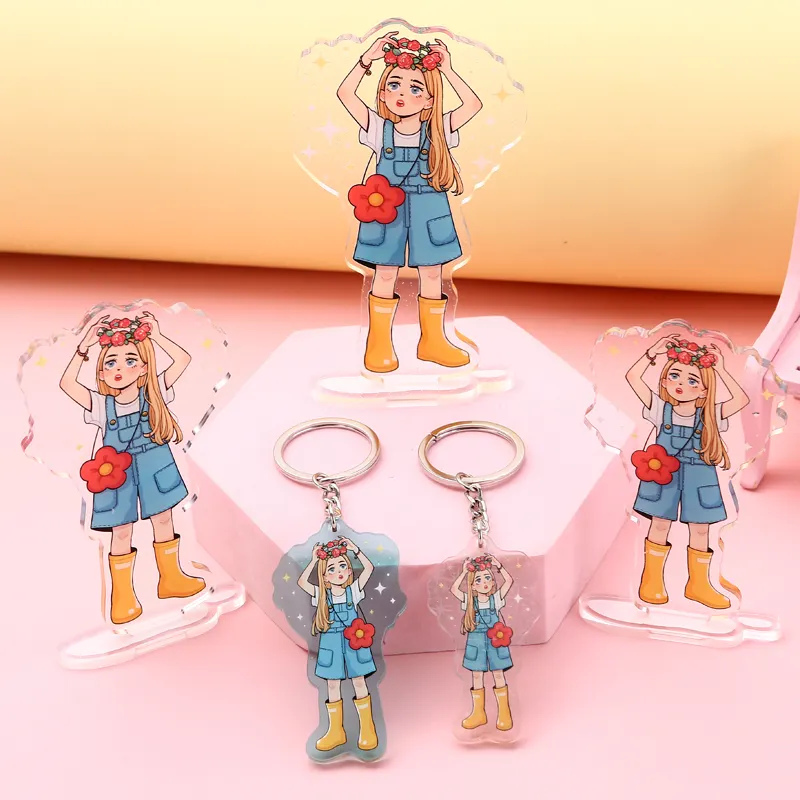 Milieuvriendelijke Charme Anime Plastic Maak Je Eigen Cartoon Schattig Meisje Acryl Stand Sleutelhanger Set