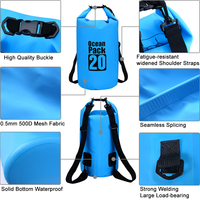 Tas Kering PVC 20L Custom, Portabel, Lipat, Tahan Air, untuk Olahraga Luar Ruangan, Hiking, Trekking, Pantai, Memancing