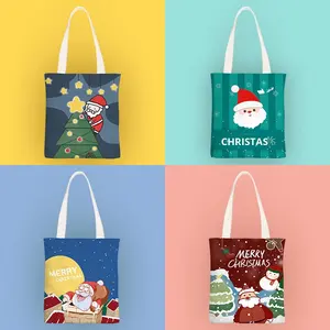 Bolsa de Lona con Diseño Navideño 2026, para Niños y Niñas, para las Cuatro Estaciones, con Diseño de Papá Noel y Muñeco de Nieve, Estilo Urbano y Sencillo - Product Image 2