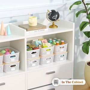 Plastic Storage Baskets With Bamboo <b>Lid</b> Stackable Storage <b>Bins</b>: Storage Baskets for Organizing - Product Image 2
