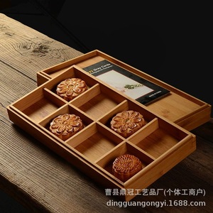 กล่องของขวัญขนมไหว้พระจันทร์ไม้ซานตงเฉาเซียน 6 ช่อง ทำจากไม้เพาโลเนียแท้ งานฝีมือรูปทรงสี่เหลี่ยมผืนผ้า - Product Image 2