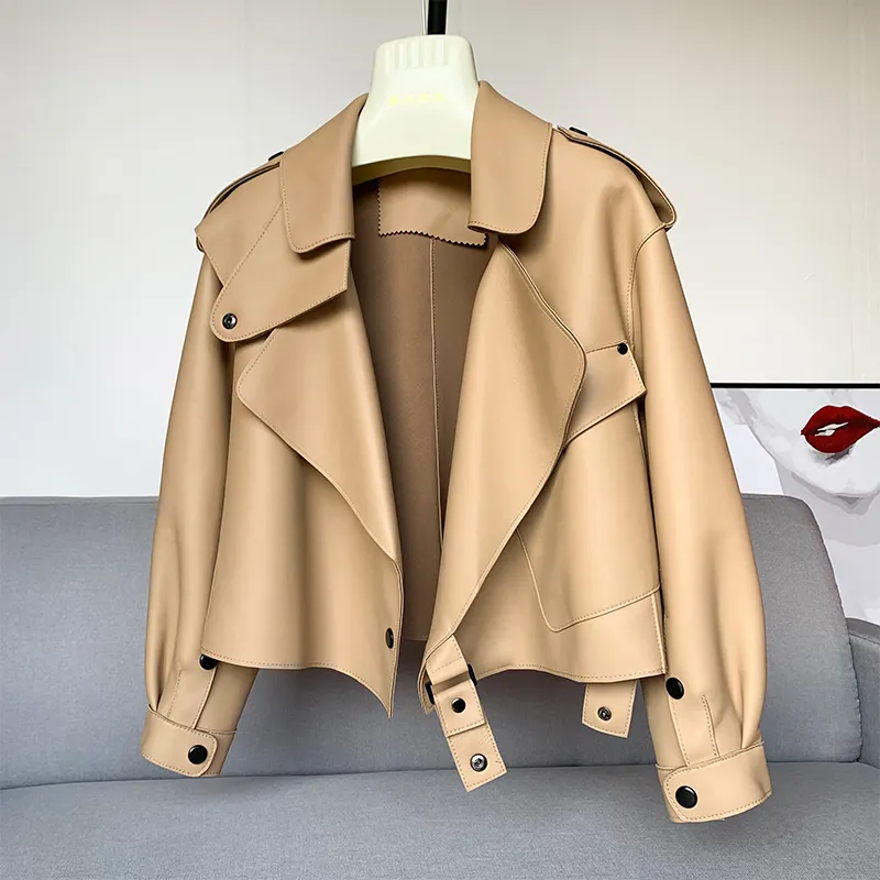 Factory Direct Supply Leather Customized Designs Garments Fashion Sheepskin Women Leather Coat