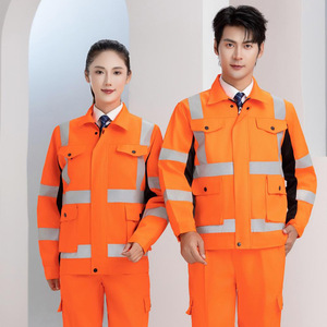 Conjunto de Ropa de Trabajo Reflectante Amarillo Fluorescente, Uniforme de Seguridad de Manga Larga para Ingeniería, Saneamiento, Transporte y Fábrica - Product Image 1