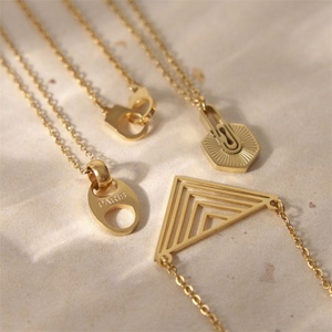 Fine Elegant Minimalist Jewelry Gold Plated Stainless Steel Custom Geometric Pendant <b>Necklace</b> for Women - Product Image 4