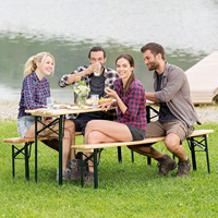 Ensemble table et banc pliants gain de place en métal thermolaqué avec finition en bois de sapin naturel pour extérieur, jardin, camping, pique-nique, terrasse