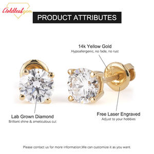 Boucles d'oreilles en diamant de laboratoire rond blanc de 2 carats IGI DEF VVS1 plaqué or jaune 14 carats Goldleafgem, bijoux pour femmes - Product Image 3