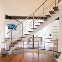 DAIYA chine escalier en bois avec main courante en acier inoxydable escalier incurvé
