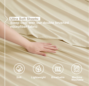 Sábanas de color <span class=keywords><strong>Beige</strong></span> de lujo para Hotel, ropa de cama Extra Suave, doble cepillado, tamaño Queen - Product Image 4