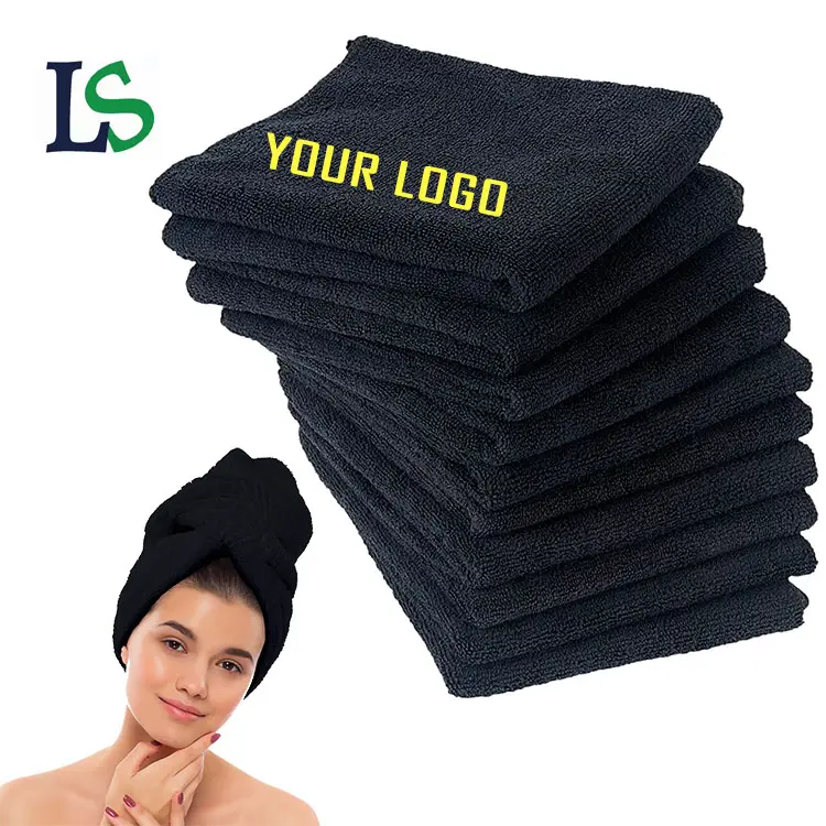 Özel kuaför kuaför otel spa spor fitness siyah pamuk mikrofiber saç logo ile salon havlusu