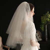 Europe et États-Unis Rétro Double Shaggy Voile de Mariée Blanc Mi-long Couvre-chef de Mariage Voile de Mariée Classique
