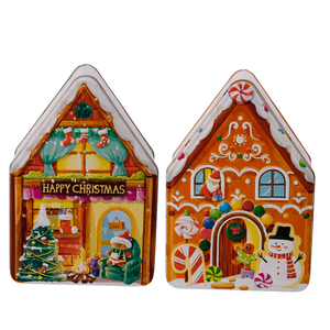 Boîte de rangement pour biscuits et bonbons en métal sur le thème de la petite maison de Noël, du <span class=keywords><strong>pain</strong></span> <span class=keywords><strong>d</strong></span>'épices et du bonhomme de neige, boîte de <span class=keywords><strong>d</strong></span>écoration de cadeau festif - Product Image 1