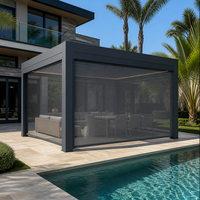 Motorisierte Lamellen-Pergola aus Aluminium Wasserdichtes Bioklimatisches Dach für Außenterrassen mit Smart-Steuerungssystem und LED-Beleuchtung
