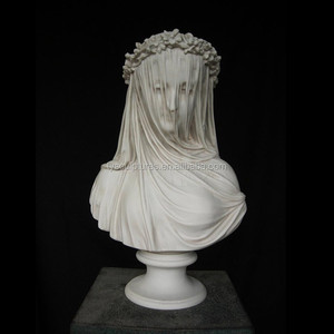 <span class=keywords><strong>Escultura</strong></span> de Busto de Dama Velada Tallada a Mano <span class=keywords><strong>en</strong></span> Mármol Beige Natural <span class=keywords><strong>con</strong></span> Corona de Flores - Product Image 2