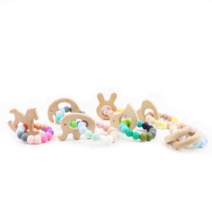 Jouet de dentition en bois personnalisé pour bébé éléphant avec perles en silicone souple jouet de dentition - Product Image 3