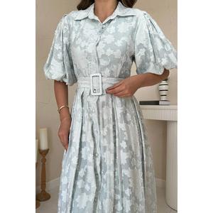 Vestido Casual Diario Transpirable de Manga Abullonada con Cinturón, Cuello Vuelto y Diseño Vintage Tejido en Línea A - Product Image 1