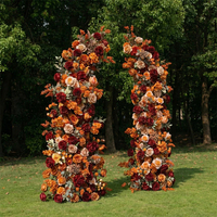 Arche de mariage artificielle aux tons d'orange automnal et de bordeaux, décorations florales pour événements de mariage, arche florale artificielle en forme de corne
