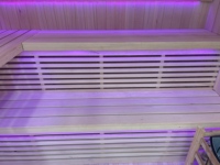 Sauna infrarouge à vapeur sèche en bois massif moderne pour intérieur avec panneau de commande informatique, capacité de 4 personnes