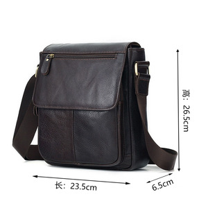 Sac bandoulière en cuir véritable pour homme, grande capacité, en cuir de vachette pleine fleur, avec rabat, idéal pour les tenues de tous les jours - Product Image 2