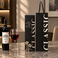 Sac en papier écologique pour bouteille de vin, emballage cadeau pour une seule bouteille avec logo personnalisé imprimé en relief et poignée en corde
