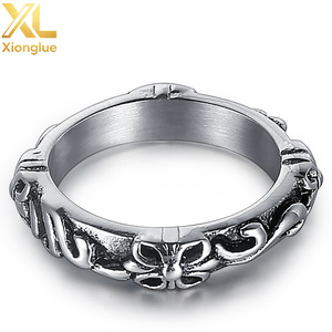 Vintage Silver Plated Copper the Four-Cornered Palace Cross-flower Vine <b>Couple</b> <b>Ring</b> Jewelry Gift - Product Image 3