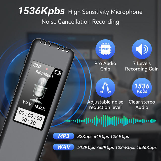 Factory Wholesale High-definition Noise-reducing MP3 Voice Recorder with USB One-click Recording for Meetings and Students