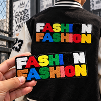 Patch thermocollant personnalisé OEM grande taille, broderie lettre en tissu éponge, applique grand logo pour veste, patchs chenille chauds et duveteux pour vêtements