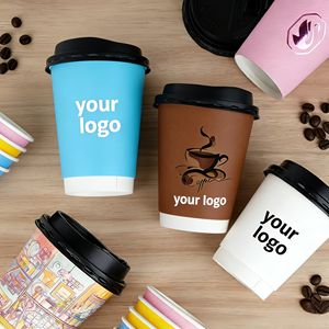 Gobelet à café en papier jetable écologique recyclable à double paroi imperméable avec logo personnalisé imprimé - Product Image 3