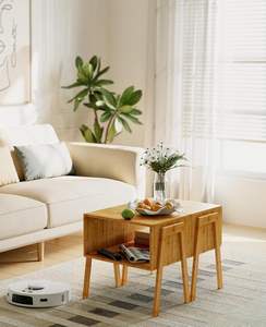 SINCERE Modern Bamboo End Tables Set of 2 Double Tier <strong>Nightstand</strong> for Bedroom Storage Bamboo Living Room Bedside Tables - Product Image 2