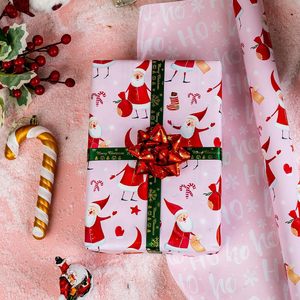 Santa Claus Christmas Wrapping <b>Paper</b> <b>Roll</b> Pink Reversible Gift <b>Wrap</b> 17 Inch X 33 Feet Craft Packaging <b>Paper</b> - Product Image 4