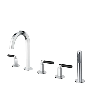 HOMEDEC Robinet de baignoire et de douche moderne en laiton poli à 5 trous avec double poignée et pulvérisation céramique HD-BF15, construction en laiton de haute qualité - Product Image 1